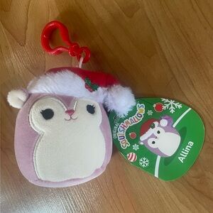 Squishmallow Allina  Pink Christmas Squirrel Clip